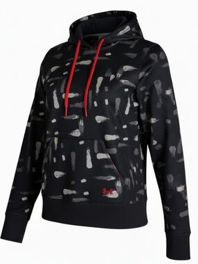 Women's Under Armour Black Hoodie with Gray Brushstroke Print and Red Accents